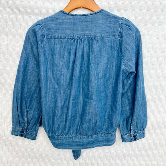 Madewell Women’s BlueDenim XS Chambray Wrap Top Shirt 3/4 Sleeve V Neck - Picture 2 of 7